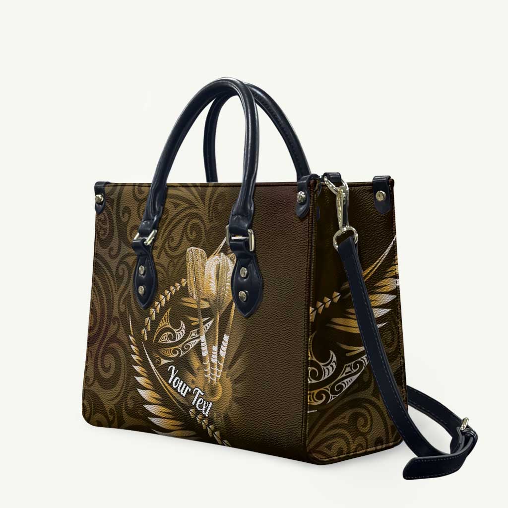 Personalised All Gold New Zealand Darts Leather Bag Aoteroa Fern Maori Galaxy Style LT14 Gold - Polynesian Pride