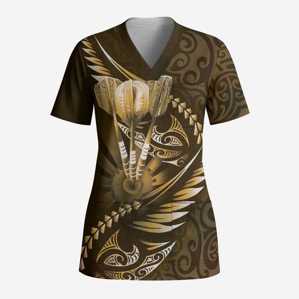 Personalised All Gold New Zealand Darts Scrub Top Aoteroa Fern Maori Galaxy Style LT14 Adult Gold - Polynesian Pride