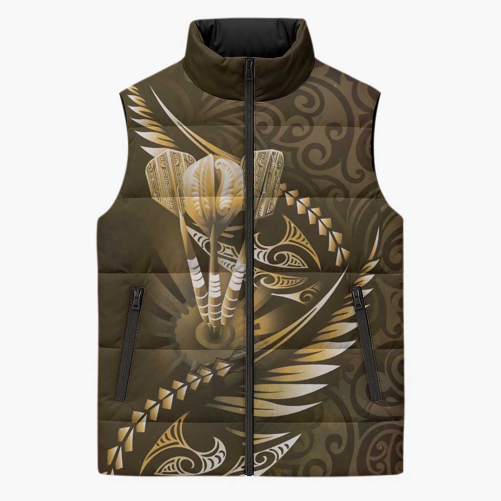 Personalised All Gold New Zealand Darts Sleeveless Puffer Jacket Aoteroa Fern Maori Galaxy Style LT14 Unisex Gold - Polynesian Pride