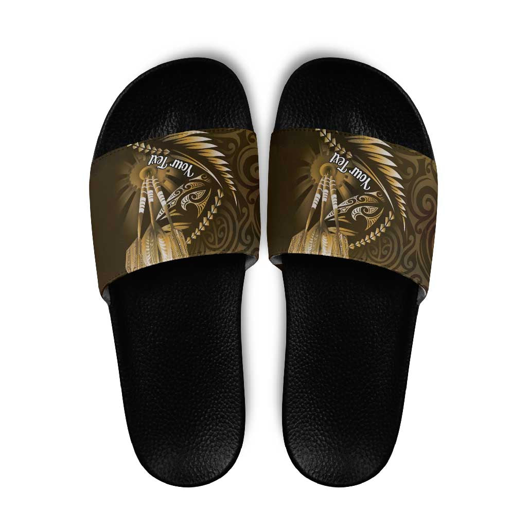 Personalised All Gold New Zealand Darts Slide Sandals Aoteroa Fern Maori Galaxy Style LT14 Gold - Polynesian Pride