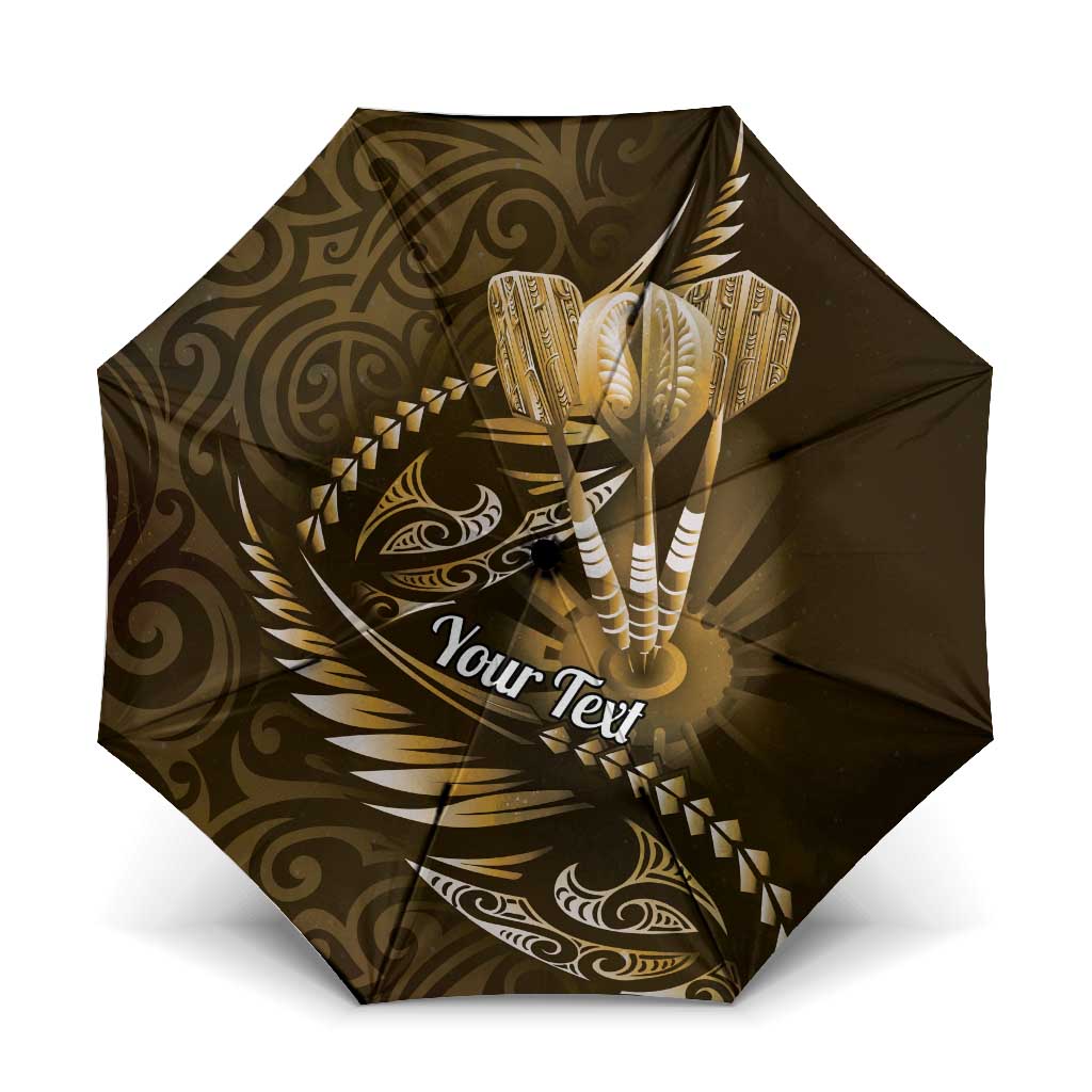 Personalised All Gold New Zealand Darts Umbrella Aoteroa Fern Maori Galaxy Style LT14 One Size Folded 11.42 inch Opened Diameter 37.4 inch Gold - Polynesian Pride