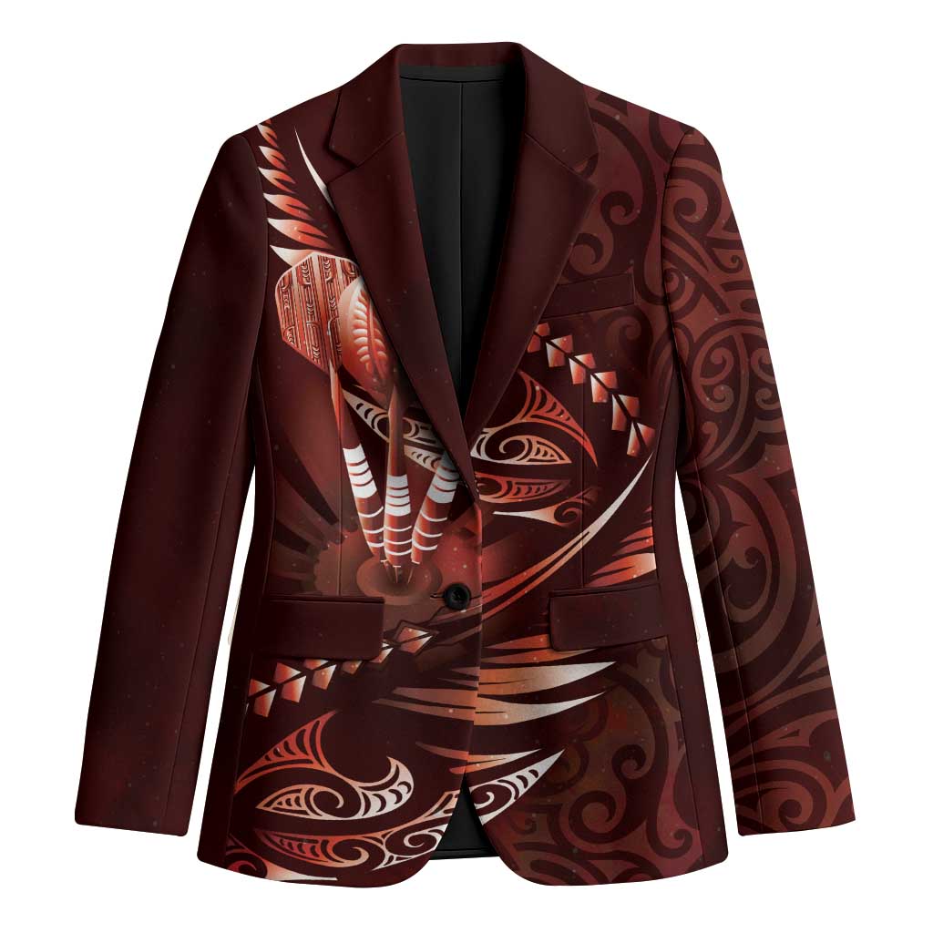 Personalised All Red New Zealand Darts Blazer Aoteroa Fern Maori Galaxy Style LT14 Unisex Red - Polynesian Pride