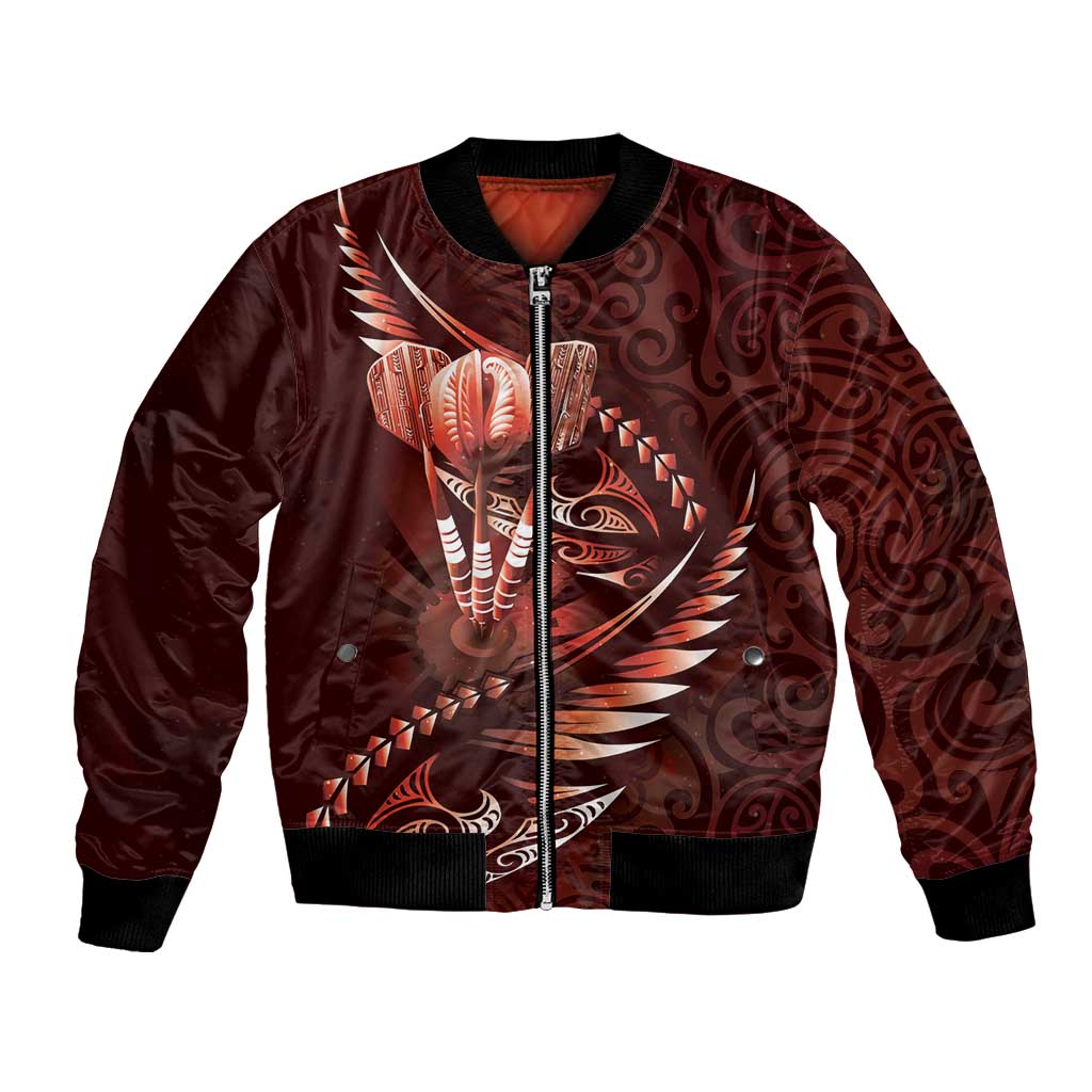 Personalised All Red New Zealand Darts Bomber Jacket Aoteroa Fern Maori Galaxy Style LT14 Unisex Red - Polynesian Pride