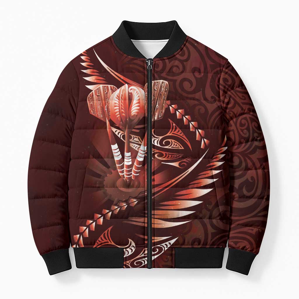 Personalised All Red New Zealand Darts Bomber Puffer Jacket Aoteroa Fern Maori Galaxy Style LT14 Unisex Red - Polynesian Pride