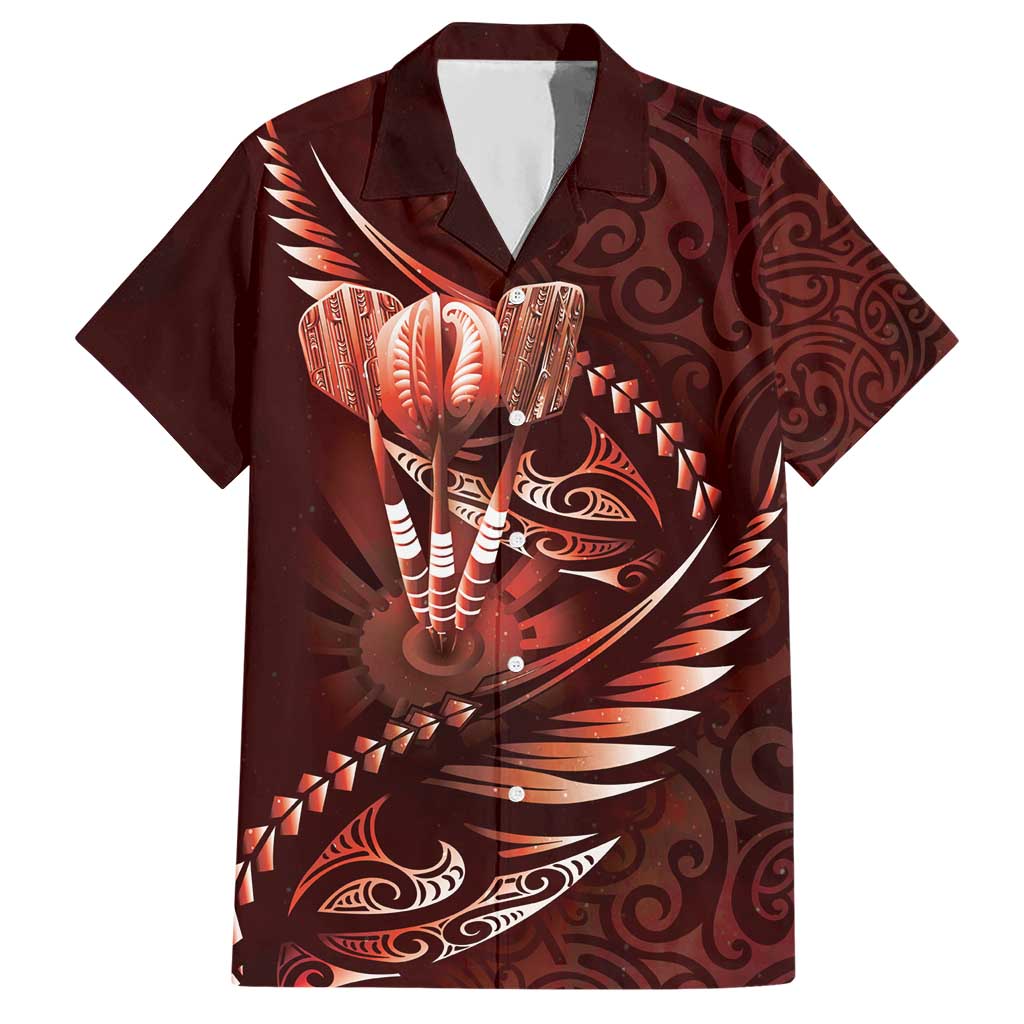 Personalised All Red New Zealand Darts Hawaiian Shirt Aoteroa Fern Maori Galaxy Style LT14 Red - Polynesian Pride