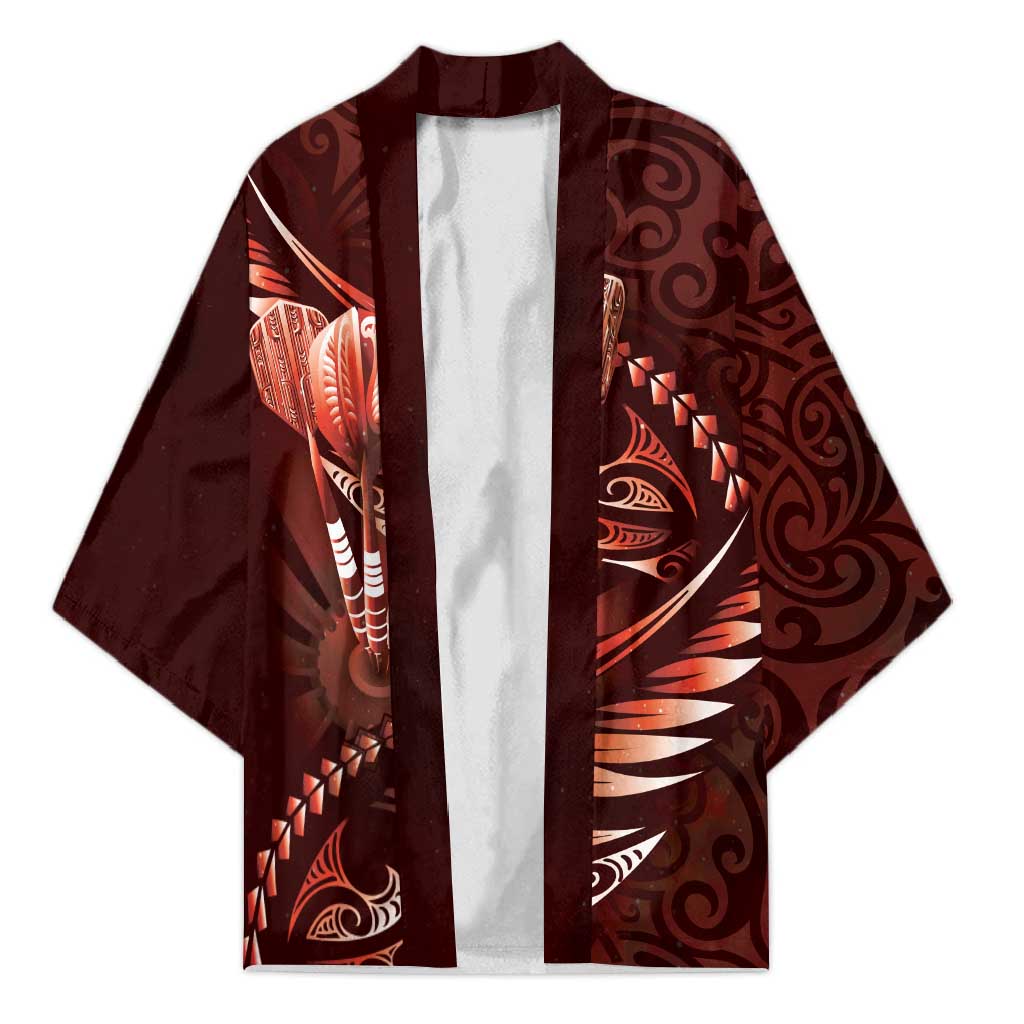 Personalised All Red New Zealand Darts Kimono Aoteroa Fern Maori Galaxy Style LT14 Unisex Red - Polynesian Pride