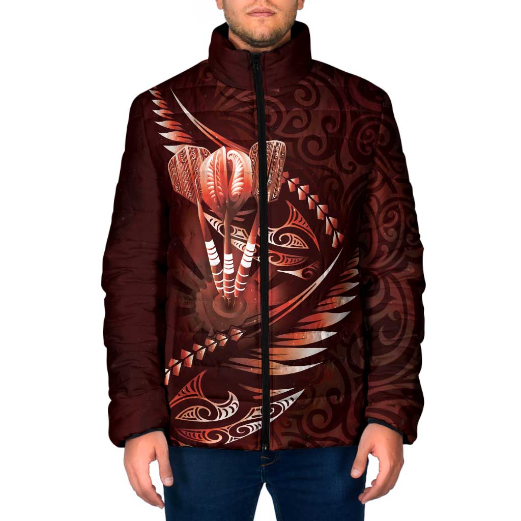 Personalised All Red New Zealand Darts Padded Jacket Aoteroa Fern Maori Galaxy Style LT14 Men Red - Polynesian Pride