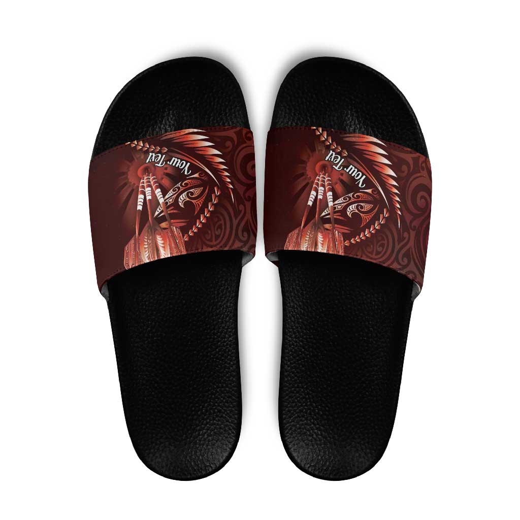 Personalised All Red New Zealand Darts Slide Sandals Aoteroa Fern Maori Galaxy Style LT14 Red - Polynesian Pride