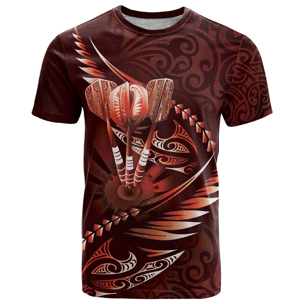 Personalised All Red New Zealand Darts T Shirt Aoteroa Fern Maori Galaxy Style LT14 Red - Polynesian Pride