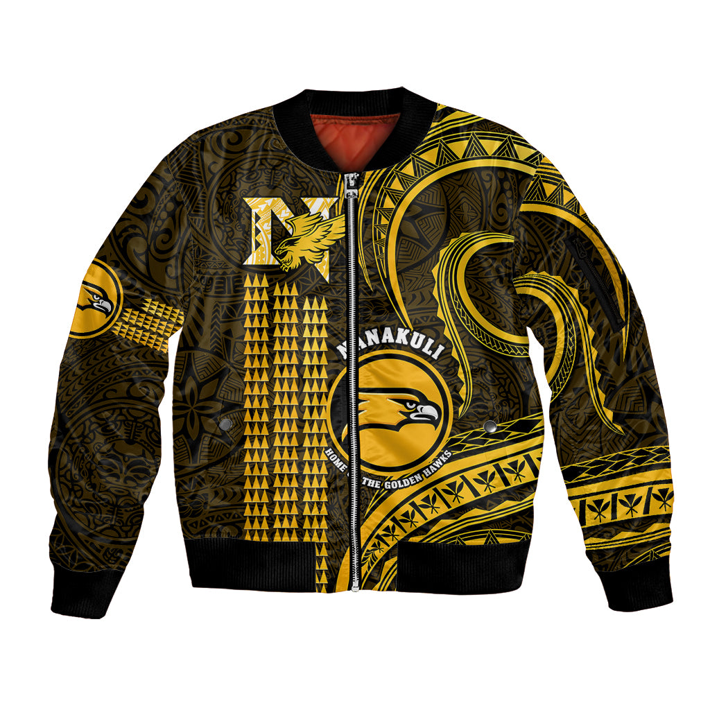 Personalised Hawaii Nanakuli High And Intermediate School Sleeve Zip Bomber Jacket Polynesian Kakau Pattern LT14 Unisex Gold - Polynesian Pride