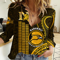 Personalised Hawaii Nanakuli High And Intermediate School Women Casual Shirt Polynesian Kakau Pattern LT14 Female Gold - Polynesian Pride