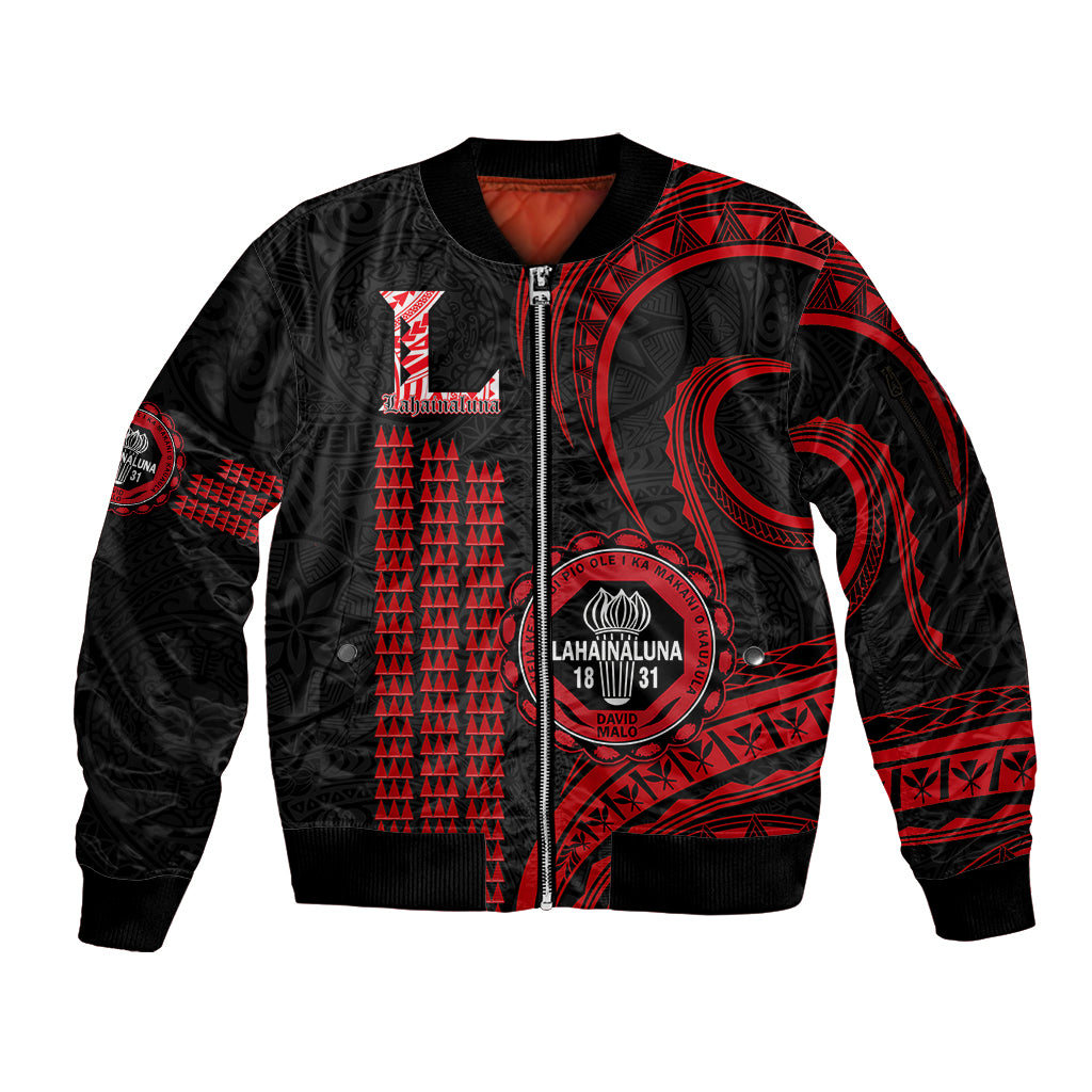 Hawaii Lahainaluna High School Sleeve Zip Bomber Jacket Polynesian Kakau Pattern LT14 Unisex Red - Polynesian Pride