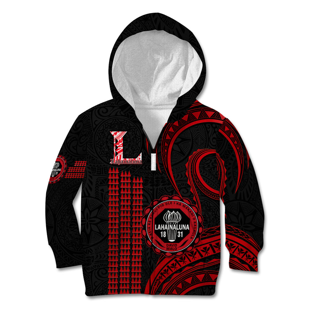 Personalised Hawaii Lahainaluna High School Kid Hoodie Polynesian Kakau Pattern LT14 Zip Hoodie Red - Polynesian Pride