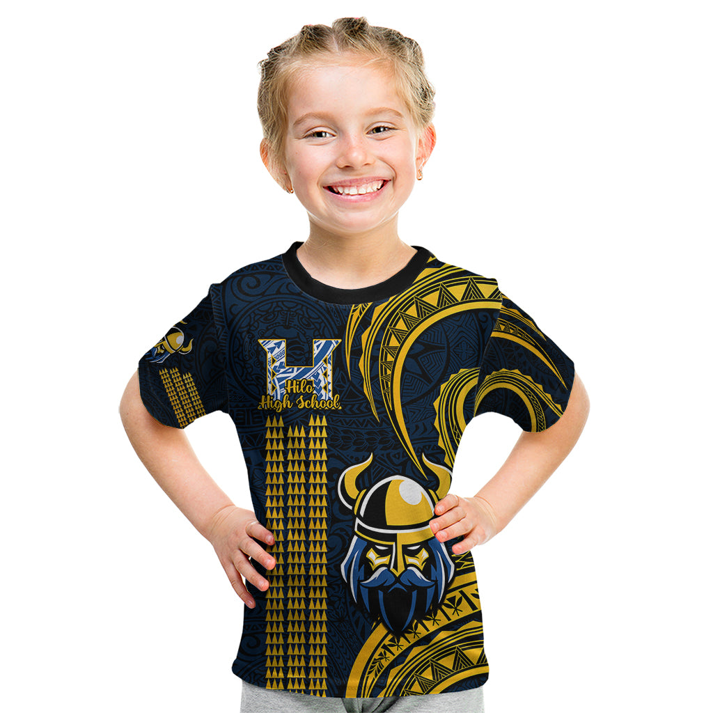 Hawaii Hilo High School Kid T Shirt Vikings Polynesian Kakau Pattern LT14 Gold - Polynesian Pride