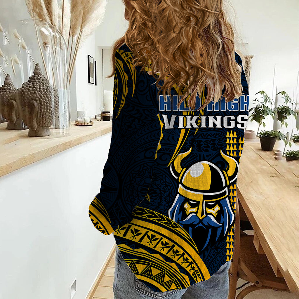 Hawaii Hilo High School Women Casual Shirt Vikings Polynesian Kakau Pattern LT14 - Polynesian Pride