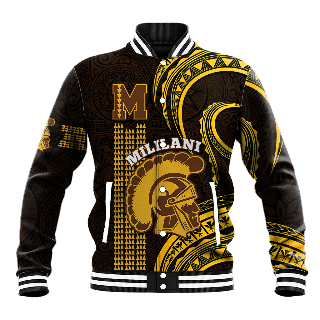 Personalised Hawaii Mililani High School Baseball Jacket Polynesian Kakau Pattern LT14 Unisex Gold - Polynesian Pride