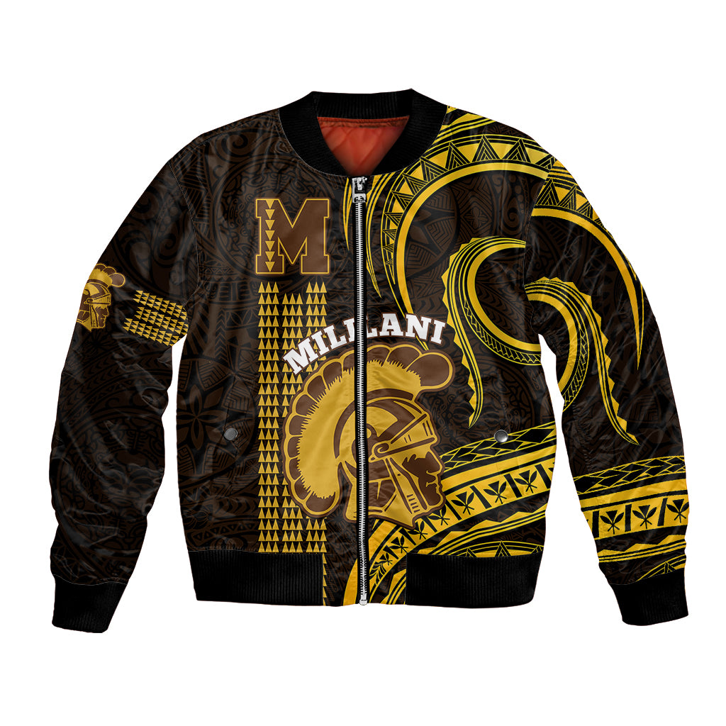 Personalised Hawaii Mililani High School Bomber Jacket Polynesian Kakau Pattern LT14 Unisex Gold - Polynesian Pride