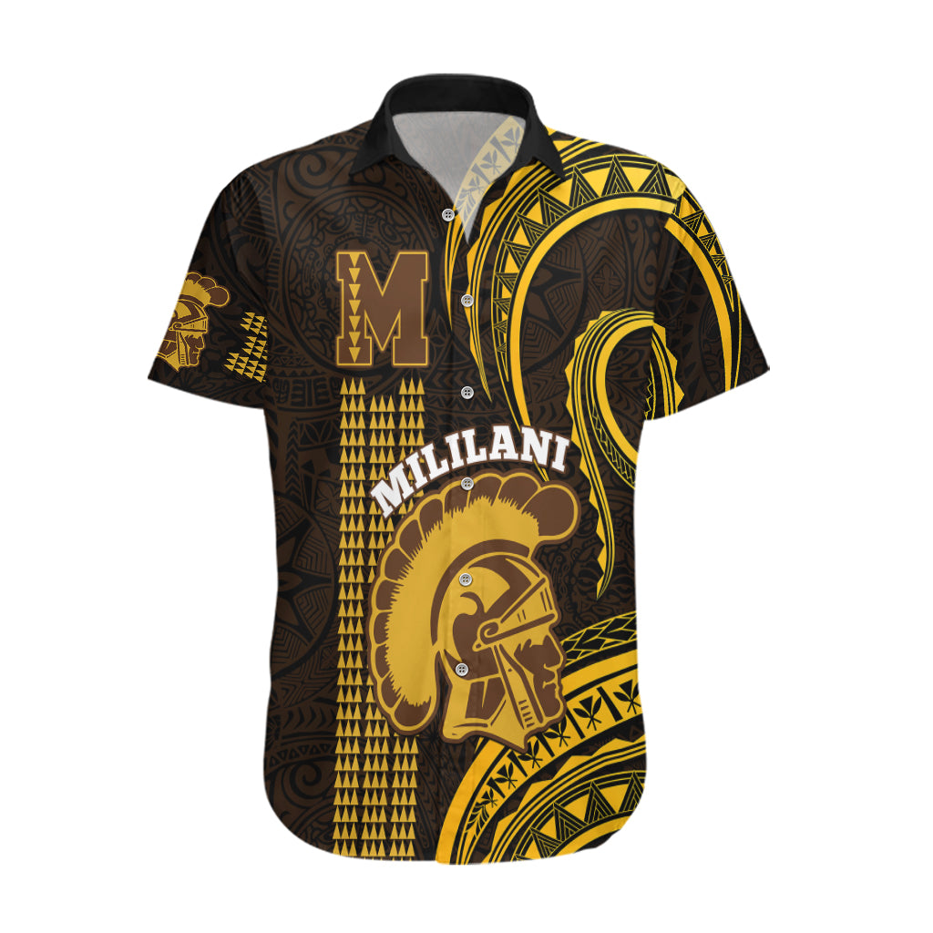 Personalised Hawaii Mililani High School Hawaiian Shirt Polynesian Kakau Pattern LT14 Gold - Polynesian Pride