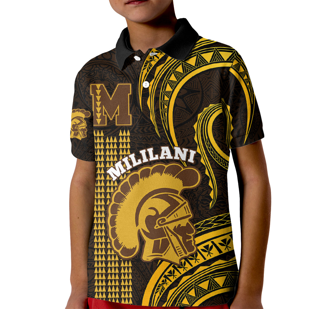 Personalised Hawaii Mililani High School Kid Polo Shirt Polynesian Kakau Pattern LT14 Kid Gold - Polynesian Pride