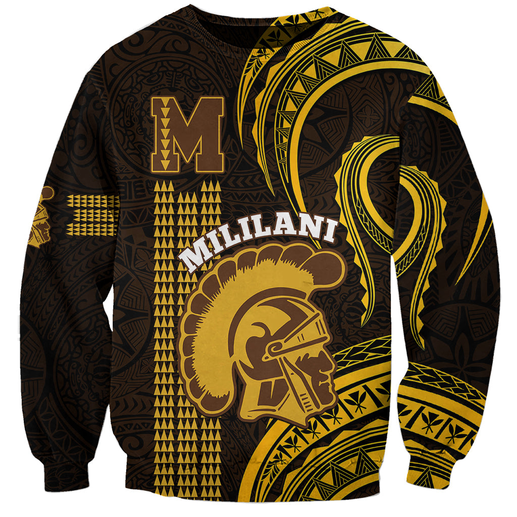 Personalised Hawaii Mililani High School Sweatshirt Polynesian Kakau Pattern LT14 Unisex Gold - Polynesian Pride