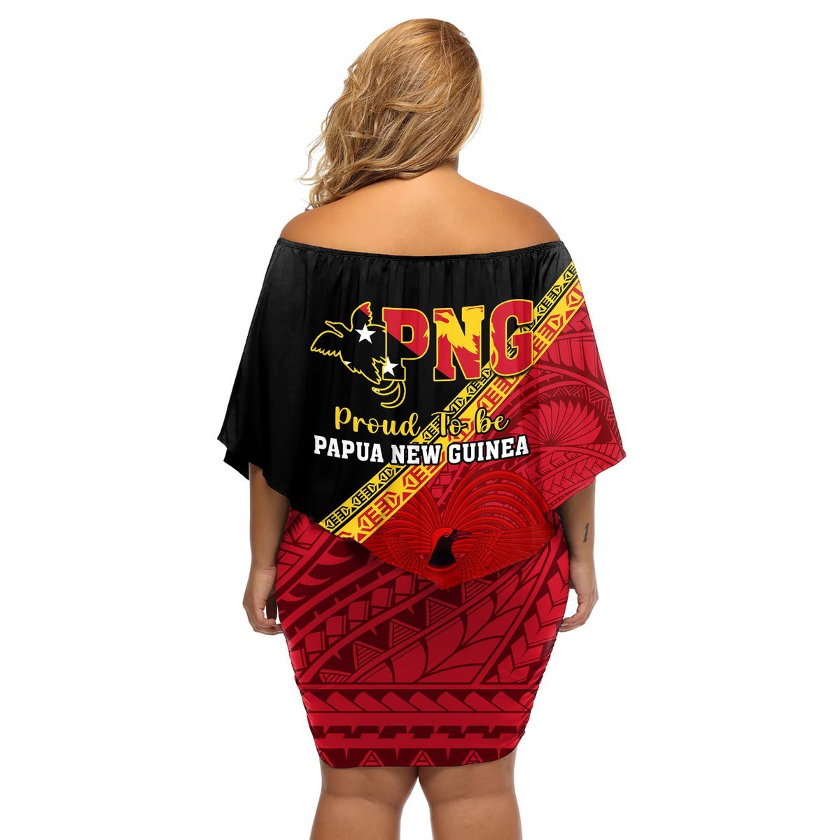 Papua New Guinea Off Shoulder Short Dress Independen Stet bilong Papua Niugini Unique Version LT14 - Polynesian Pride