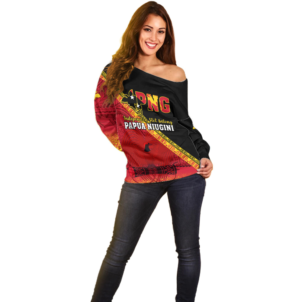 Papua New Guinea Off Shoulder Sweater Independen Stet bilong Papua Niugini Unique Version LT14 - Polynesian Pride