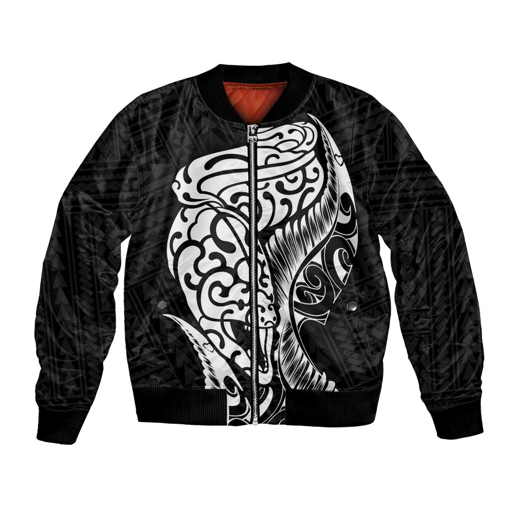 New Zealand Eel Bomber Jacket Tuna Aotearoa Maori Patten - Black LT14 Unisex Black - Polynesian Pride