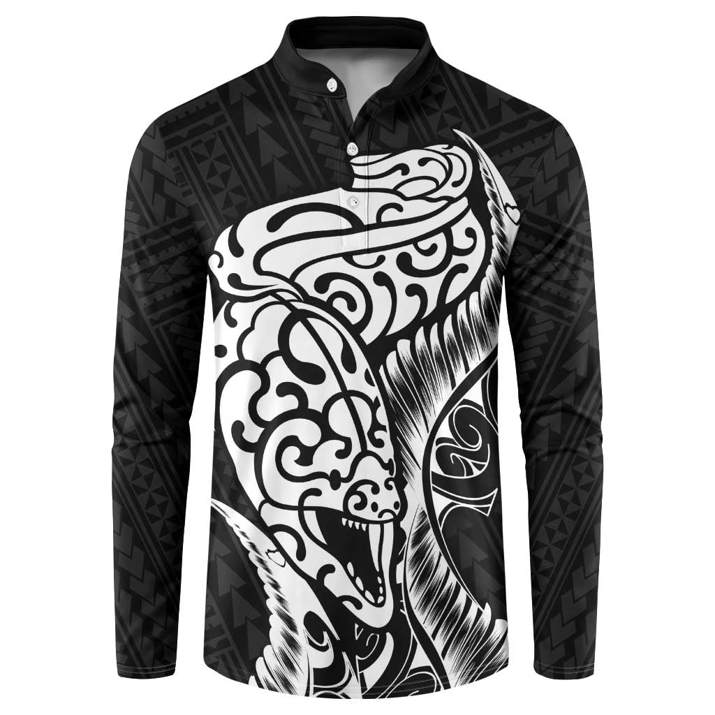 New Zealand Eel Button Sweatshirt Tuna Aotearoa Maori Patten - Black LT14 Black - Polynesian Pride