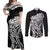 New Zealand Eel Couples Matching Off Shoulder Maxi Dress and Long Sleeve Button Shirt Tuna Aotearoa Maori Patten - Black