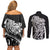 New Zealand Eel Couples Matching Off Shoulder Short Dress and Long Sleeve Button Shirt Tuna Aotearoa Maori Patten - Black