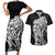 New Zealand Eel Couples Matching Short Sleeve Bodycon Dress and Hawaiian Shirt Tuna Aotearoa Maori Patten - Black