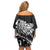 New Zealand Eel Family Matching Off Shoulder Short Dress and Hawaiian Shirt Tuna Aotearoa Maori Patten - Black