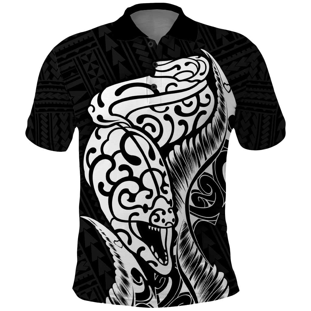 New Zealand Eel Polo Shirt Tuna Aotearoa Maori Patten - Black