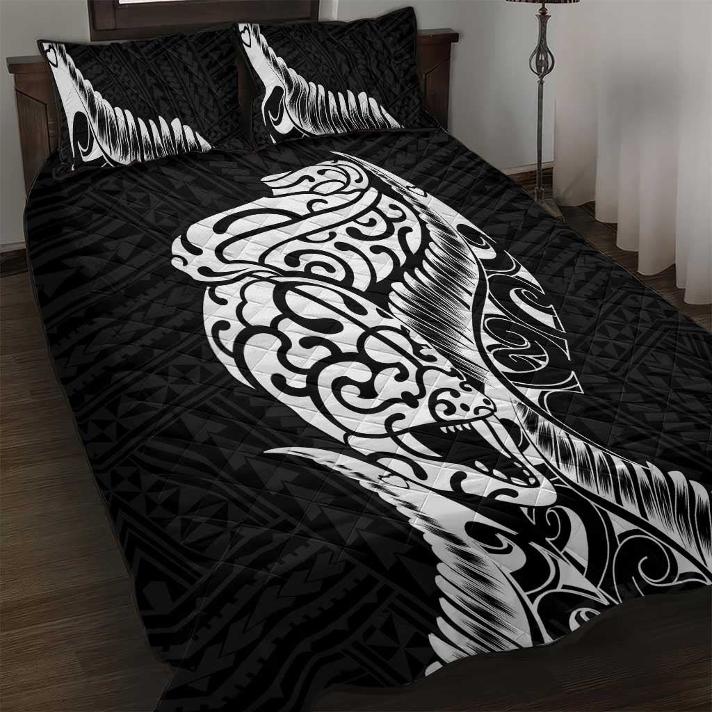New Zealand Eel Quilt Bed Set Tuna Aotearoa Maori Patten - Black LT14 Black - Polynesian Pride