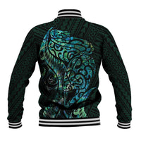 New Zealand Eel Baseball Jacket Tuna Aotearoa Maori With Paua Shell - Turquoise LT14 - Polynesian Pride