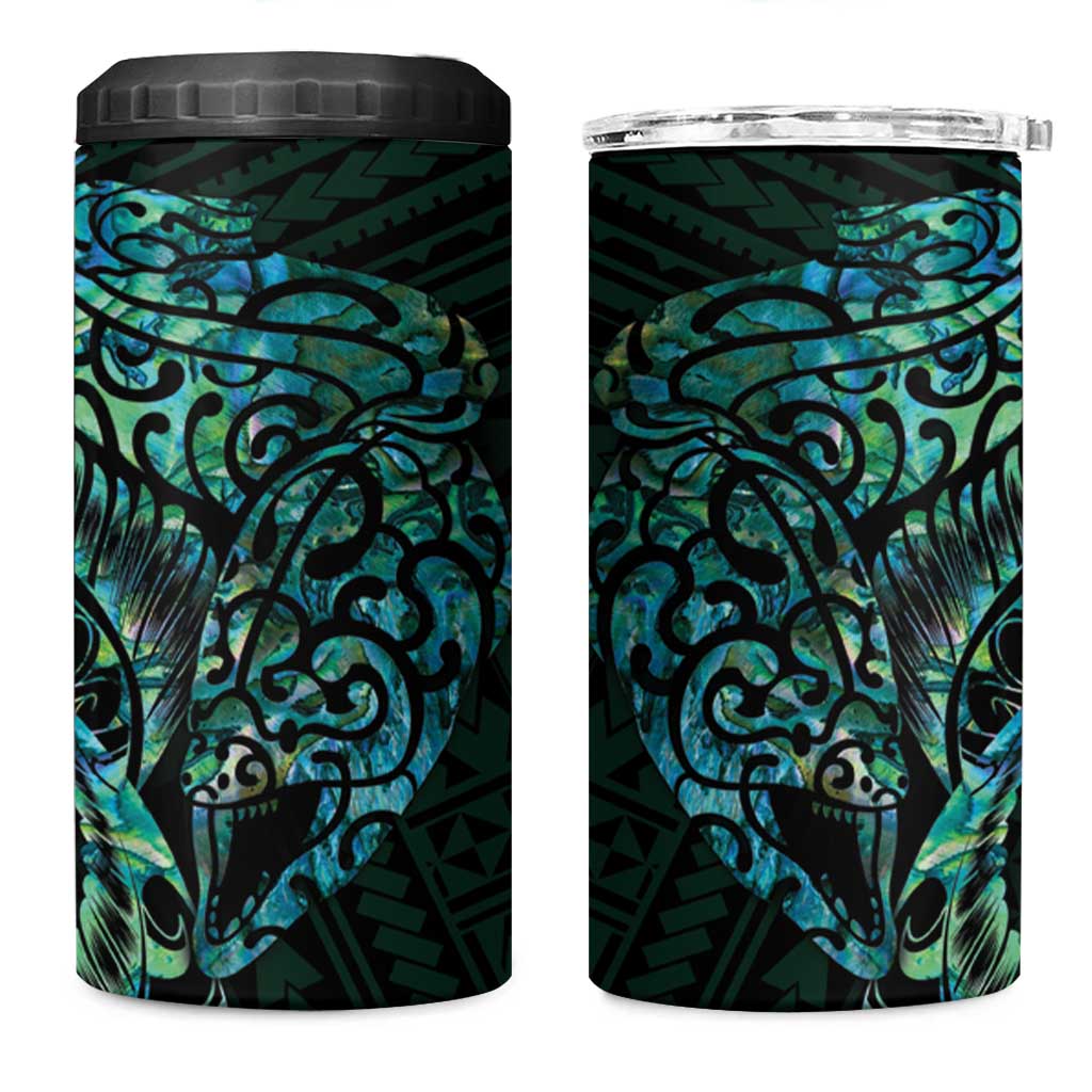 New Zealand Eel 4 in 1 Can Cooler Tumbler Tuna Aotearoa Maori With Paua Shell - Turquoise LT14 One Size: 16 oz Turquoise - Polynesian Pride