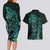 New Zealand Eel Couples Matching Long Sleeve Bodycon Dress and Hawaiian Shirt Tuna Aotearoa Maori With Paua Shell - Turquoise