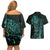 New Zealand Eel Couples Matching Off Shoulder Short Dress and Hawaiian Shirt Tuna Aotearoa Maori With Paua Shell - Turquoise