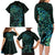 New Zealand Eel Family Matching Long Sleeve Bodycon Dress and Hawaiian Shirt Tuna Aotearoa Maori With Paua Shell - Turquoise