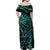 New Zealand Eel Family Matching Off Shoulder Maxi Dress and Hawaiian Shirt Tuna Aotearoa Maori With Paua Shell - Turquoise