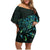 New Zealand Eel Family Matching Off Shoulder Short Dress and Hawaiian Shirt Tuna Aotearoa Maori With Paua Shell - Turquoise