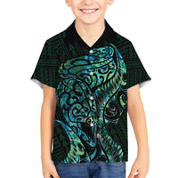 New Zealand Eel Kid Hawaiian Shirt Tuna Aotearoa Maori With Paua Shell - Turquoise LT14 Kid Turquoise - Polynesian Pride