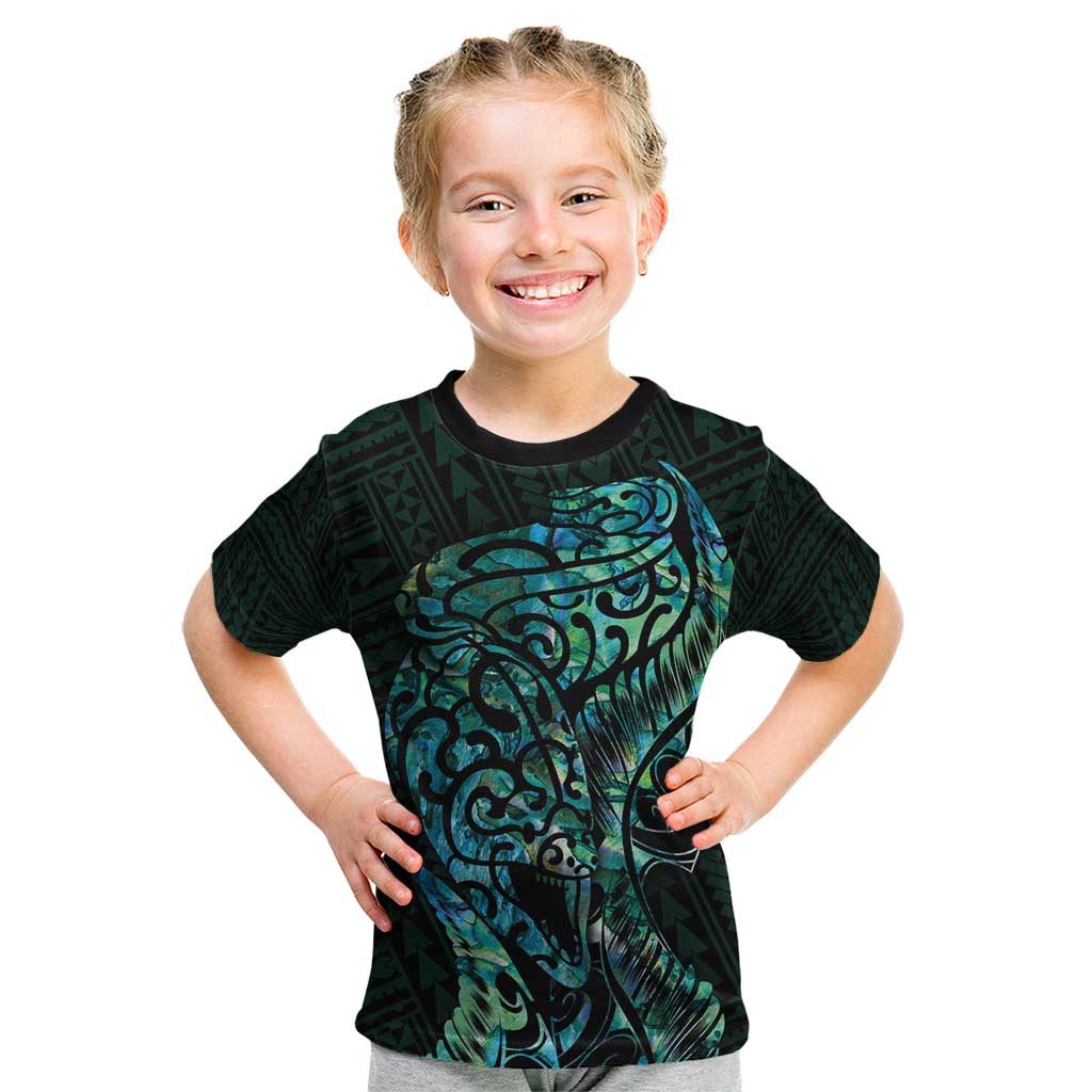 New Zealand Eel Kid T Shirt Tuna Aotearoa Maori With Paua Shell - Turquoise