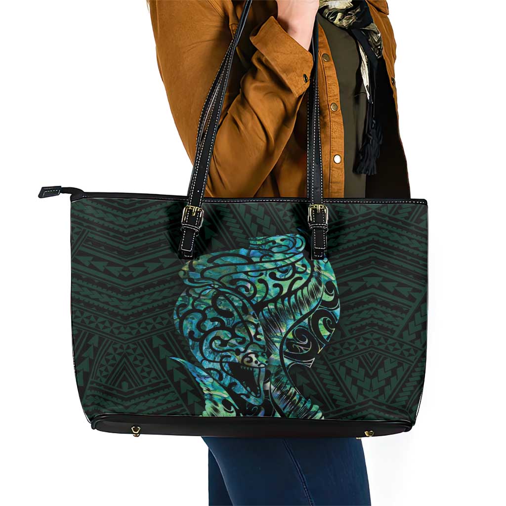New Zealand Eel Leather Tote Bag Tuna Aotearoa Maori With Paua Shell - Turquoise LT14 - Polynesian Pride