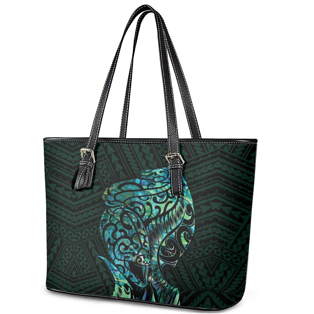 New Zealand Eel Leather Tote Bag Tuna Aotearoa Maori With Paua Shell - Turquoise LT14 - Polynesian Pride