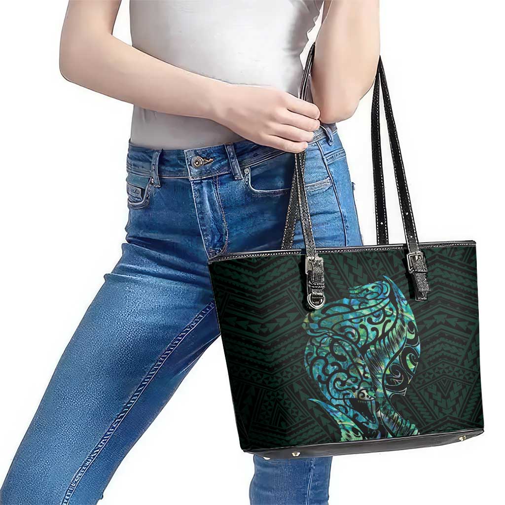 New Zealand Eel Leather Tote Bag Tuna Aotearoa Maori With Paua Shell - Turquoise LT14 - Polynesian Pride
