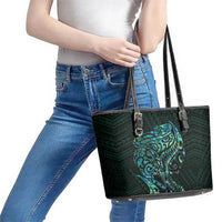 New Zealand Eel Leather Tote Bag Tuna Aotearoa Maori With Paua Shell - Turquoise LT14 - Polynesian Pride