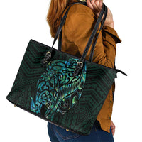 New Zealand Eel Leather Tote Bag Tuna Aotearoa Maori With Paua Shell - Turquoise LT14 - Polynesian Pride