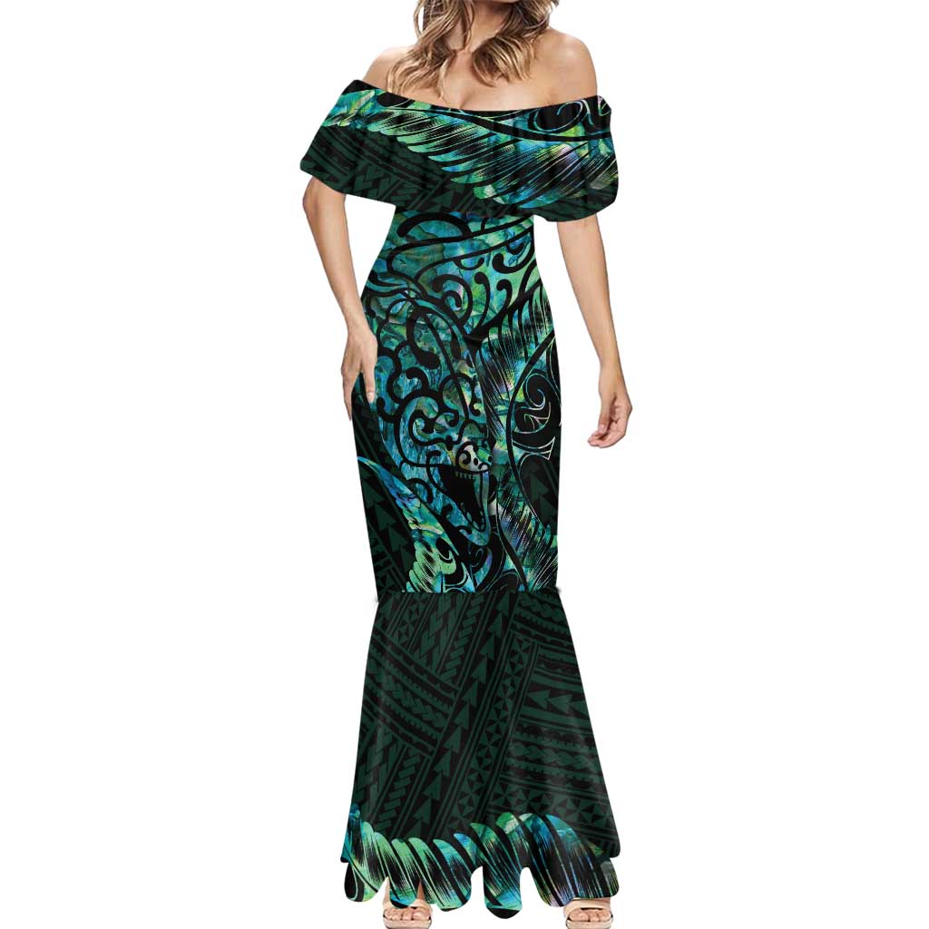 New Zealand Eel Mermaid Dress Tuna Aotearoa Maori With Paua Shell - Turquoise LT14 Women Turquoise - Polynesian Pride