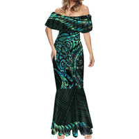 New Zealand Eel Mermaid Dress Tuna Aotearoa Maori With Paua Shell - Turquoise LT14 Women Turquoise - Polynesian Pride